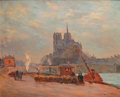 Albert LEBOURG - 1849-1928 PARIS, LA SEINE ET NOTRE-DAME
Huile sur toile signée en...