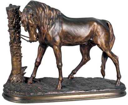 Pierre Jules MÈNE - 1810-1879 CHEVAL AU PALMIER, 1877
Bronze à patine brun noir richement...