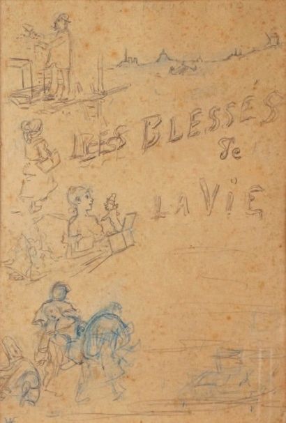 Adolphe WILLETTE - 1857-1926 LES BLESSÉS DE LA VIE
Dessin au crayon de couleur signé...