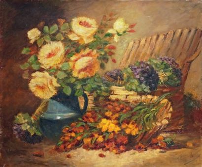 Henri CAUCHOIS - 1850-1911 NATURE MORTE AU VASE DE ROSES
Huile sur toile signée en...