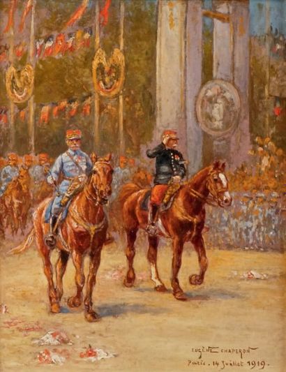 Eugène CHAPERON - 1857-1938 FOCH ET JOFFRE, LE DÉFILÉ DE LA VICTOIRE À PARIS LE 14...