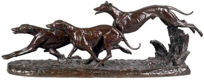 Maximilien FIOT - 1886-1953 LES TROIS LÉVRIERS
Groupe en bronze à patine brun richement...