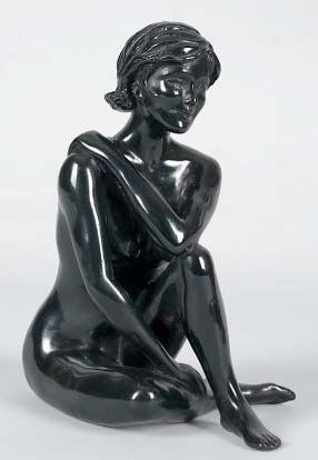 Marie MAILLIET (né en 1947) NU ASSIS Epreuve en bronze à patine brun noir, signée,...