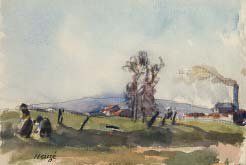 Edmond HEUZE (1884-1967) PAYSAGE Aquarelle signée en bas à gauche. 14 x 21 cm