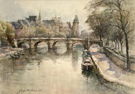Georges-Dominique ROUAULT (1904-2002) PARIS, BORD DE SEINE Aquarelle signée en bas...
