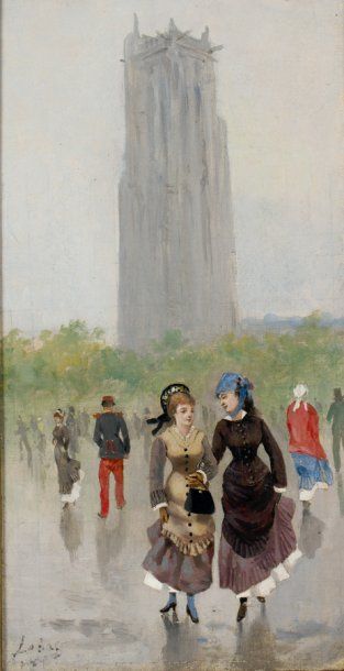 Léonie LEBAS active à Paris au XIXe siècle PARIS, LA TOUR SAINT JACQUES Huile sur...