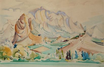 André LHOTE - 1885-1962 PAYSAGE PRÈS DE MARMANDE, 1932 Aquarelle signée et datée...