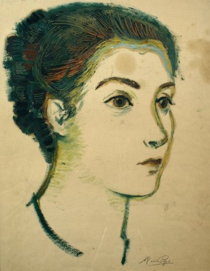 Manolo RUIZ-PIPO - 1929-1998 PORTRAIT DE MARIA-LOURDES Huile sur papier, signée en...