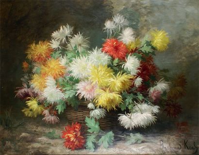 Marthe BARBAUD-KOCH - 1862-1928 GRANDE CORBEILLE DE FLEURS Huile sur toile signée...