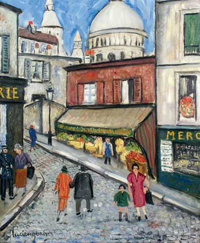 Lucien GENIN - 1894-1953 L'ÉPICIER À MONTMARTRE Huile sur toile signée en bas à gauche....