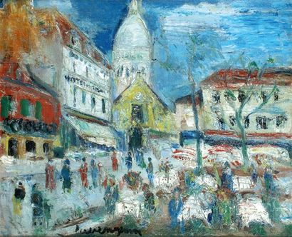 Lucien GENIN - 1894-1953 PARIS, LA PLACE DU TERTRE Huile sur toile signée en bas...