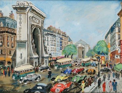 Lucien GENIN - 1894-1953 PARIS, LA PORTE SAINT-DENIS Gouache signée en bas à gauche....