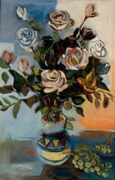 Alexandre GARBELL - 1903-1970 GRAND VASE DE ROSES Huile sur toile signée en bas à...
