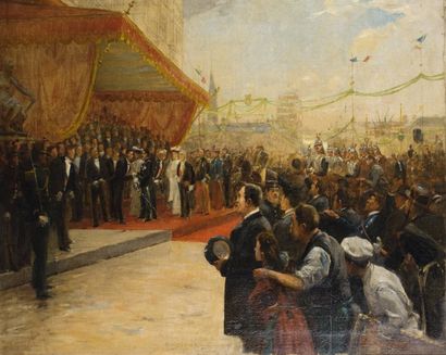Georges-Antoine ROCHEGROSSE 1859-1938 RÉCEPTION À L'HÔTEL DE VILLE DE PARIS Huile...