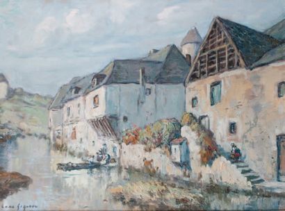 Ludovic GIGNOUX, né en 1882 VILLAGE DE BOURGOGNE Huile sur toile signée en bas à...