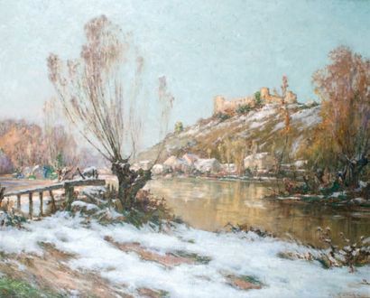 Gaston-Ernest MARCHE - 1864-1932 DERNIÈRES NEIGES à DRUYES (Yonne) Huile sur toile...