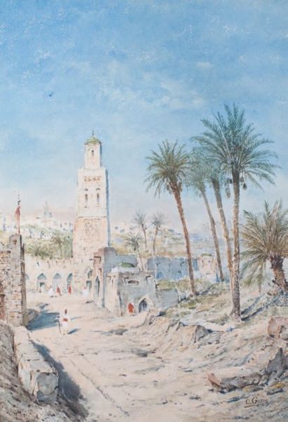 Octave GOSSE - 1878-1905 VUE DE TAZA AU MAROC Aquarelle signée en bas à droite. 40...