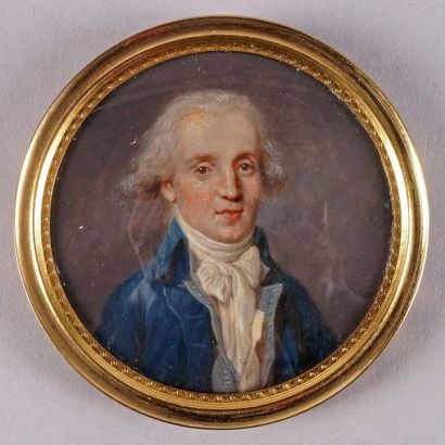 Jean-Pierre THIBOUST (Paris 1763-1824) 
PORTRAIT D'HOMME EN REDINGOTE BLEUE Gouache...