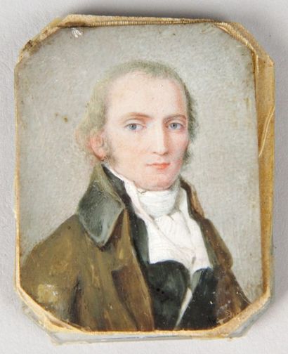 École française, fin du XVIIIe siècle 
PORTRAIT D'HOMME PORTANT UNE LAVALLIÈRE Miniature.
4,5...