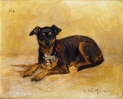 Gustav WERTHEIMER - 1847-1904 LA CHIENNE FEA
Huile sur toile signée en bas à droite,...