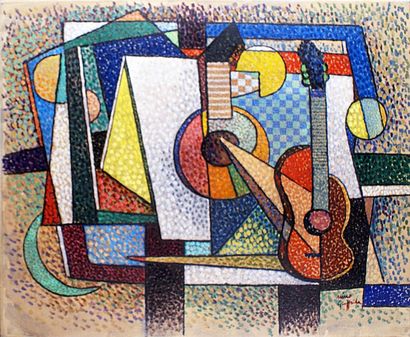 Nino GIUFFRIDA - né en 1924 COMPOSITION MUSICALE, 1986
Huile sur toile signée en...
