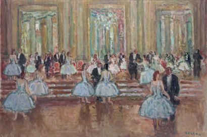 Marcel COSSON - 1878-1956 
BALLERINES DANS LE FOYER DE L'OPÉRA
Huile sur toile signée...