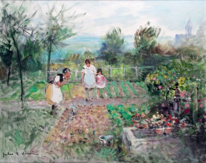 Jules René HERVÉ - 1887-1981 
DANS LE JARDIN À BANNES EN HAUTE-MARNE
Huile sur toile...