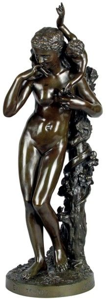 null ÈVE TENTÉE, 1874
Groupe en bronze à patine vert nuancé brun signé et daté et...
