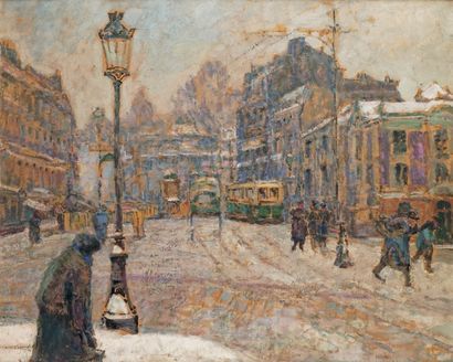Victor CHARRETON - 1864-1936 
PARIS, LA PLACE CLICHY SOUS LA NEIGE, 1924
Huile sur...