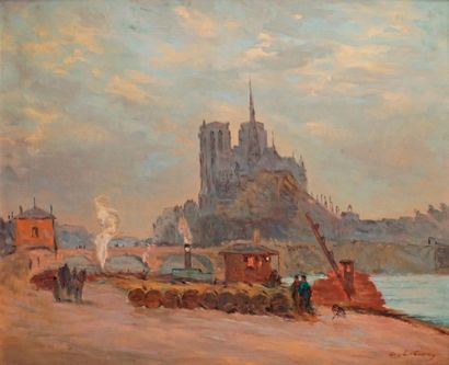 Albert LEBOURG - 1849-1928 
PARIS, LA SEINE ET NOTRE-DAME
Huile sur toile signée...