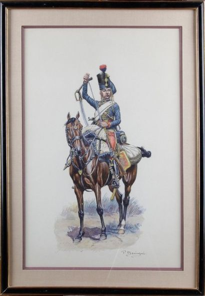 Pierre BENIGNI (1878-1956) «4è régiment de hussards 1792».
Dessin à la plume et à...