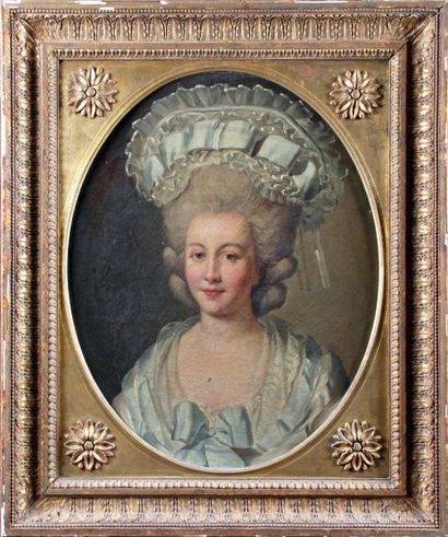 Attribué à Jean VOILLE - 1744-1796 PORTRAIT DE DAME AU NOEUD EN SATIN BLEU
Huile...