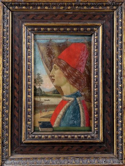 Dans le goût de Domenico GHIRLANDAIO PORTRAIT D'HOMME DEVANT UN RIDEAU SUR FOND DE...