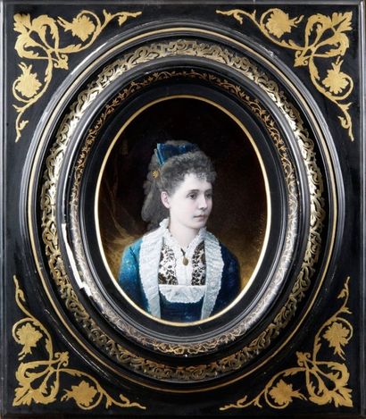 Lucien PENET - 1834-1901 PORTRAIT DE JEUNE FEMME, 1879
Photographie sur émail (procédé...