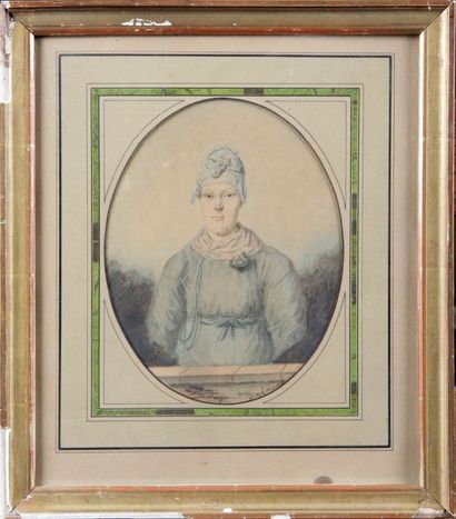 G. LECOULÉE, XIXe siècle PORTRAIT DE FEMME DEVANT UN PARAPET
Aquarelle signée en...