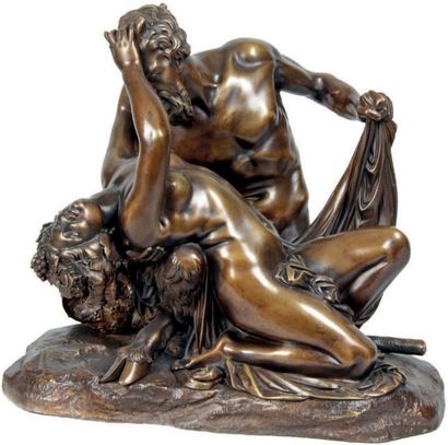 James PRADIER - 1790-1852 
SATYRE ET BACCHANTE, 1830-1834
Groupe en bronze à patine...