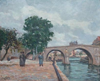 Armand GUILLAUMIN - 1841-1927 
PARIS, LA SEINE AU PONT MARIE, 1874
Huile sur toile...