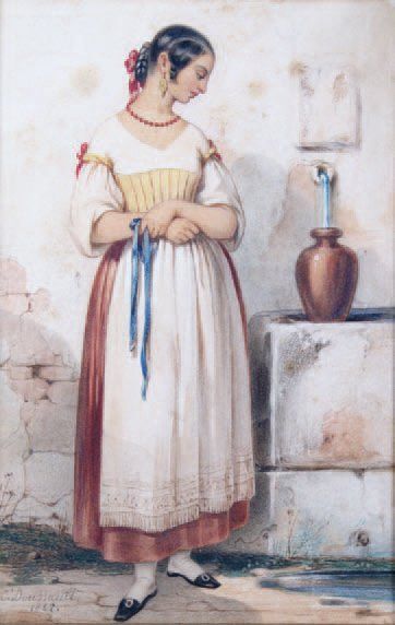 Charles DOUSSAULT, école française du XIXe siècle Jeune fille à la fontaine, 1842...