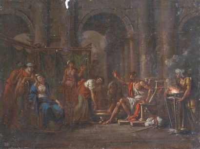 ÉCOLE FRANÇAISE du XVIIIe siècle Scène tirée de l'Antiquité Huile sur panneau. 16...
