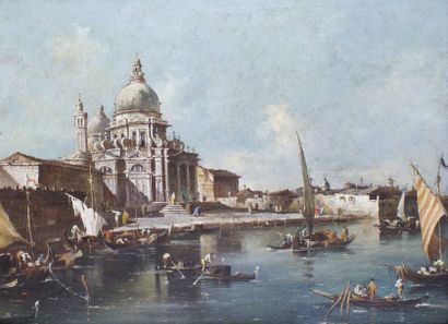 Giacomo GUARDI (1764-1835) Vue de Venise, la Salute Huile sur toile. 30,5 x 40,5