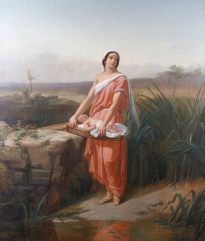 Charles-Augustin WAUTERS (1811-1869) Moïse enfant et sa soeur Myriam au bord du Nil...