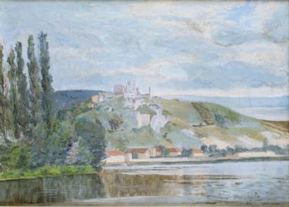 Abel LAUVRAY - 1870-1950 VUE DE CHÂTEAU-GAILLARD Huile sur toile signée en bas à...