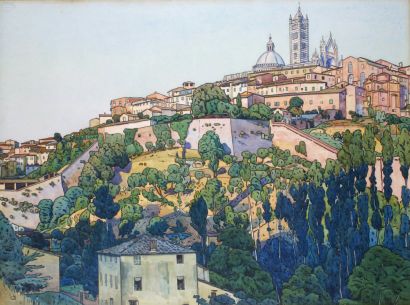 René-Frédéric RICARD, né en 1889 LA VILLE DE SIENNE Aquarelle signée et située en...