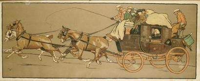Cecil ALDIN (1870-1935) La diligence Lithographie en couleurs. (Déchirures). 43 x...