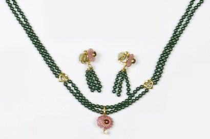 Catherine DENEUVE PARURE comprenant un collier à deux rangs et deux pendants d'oreille...