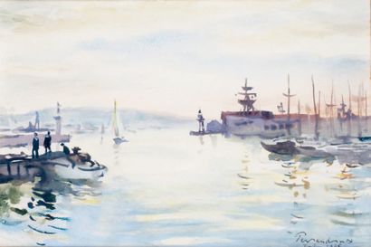 Paul PERRAUDIN - 1907-1993 LA RADE DE TOULON, 1976 Aquarelle, signée et datée en...