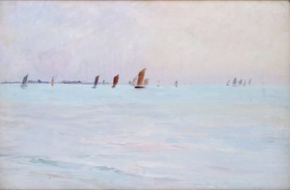 null MARINE À CONCARNEAU, vers 1892 Huile sur panneau. 22 x 32 Au dos, cachet de...