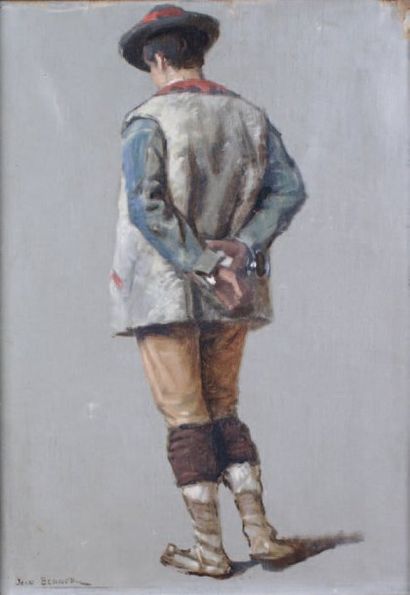 Jean BENNER - 1836-1909 PORTRAIT DE JEUNE HOMME, VUE DE DOS Huile sur toile marouflée...