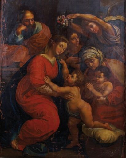 ÉCOLE ITALIENNE, fin du XVIIe siècle Sainte Famille avec Sainte Anne et Saint Jean...