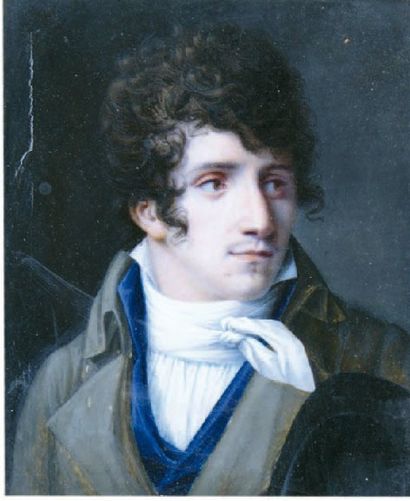 ÉCOLE FRANÇAISE, vers 1820 Portrait d'homme en buste Gouache sur carton. 14 x 12